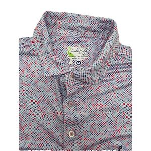 Tailorbyrd Mens Short Sleeve Polo Shirt Blue Red Dots All Over Wicking SPF30 - M